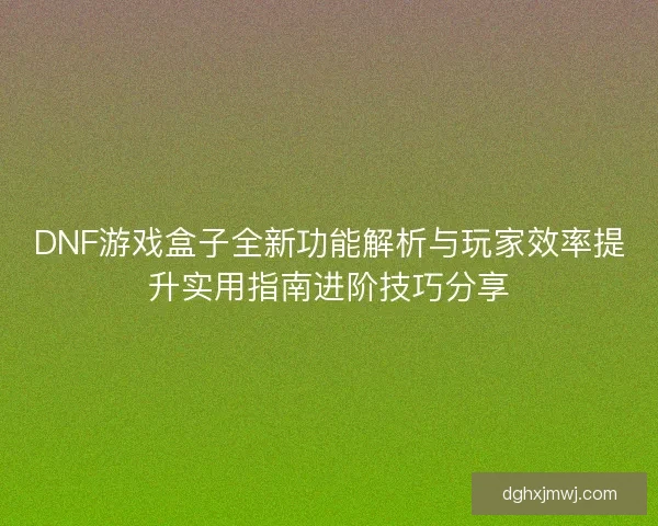 DNF游戏盒子全新功能解析与玩家效率提升实用指南进阶技巧分享